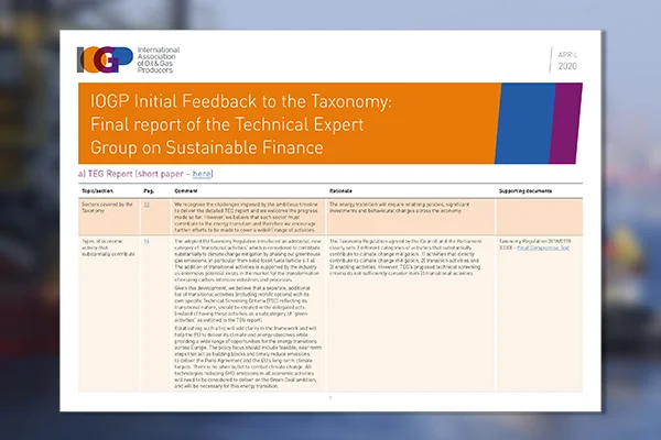 IOGP Initial Feedback to the Taxonomy: Final report of the Technical Expert Group on Sustainable Finance