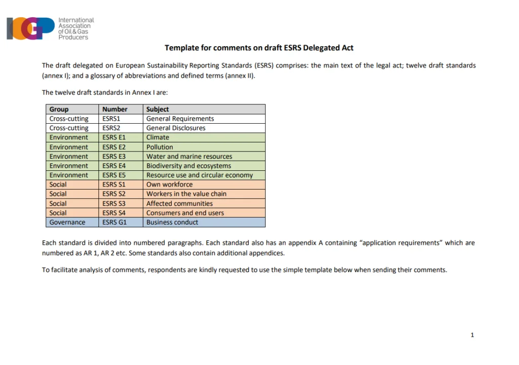 IOGP Europe responds to ESRS public consultation
