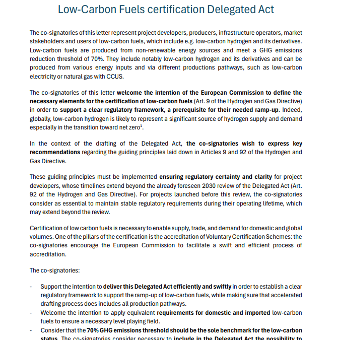 Joint Statement on the Low-Carbon Fuels certification Delegated Act