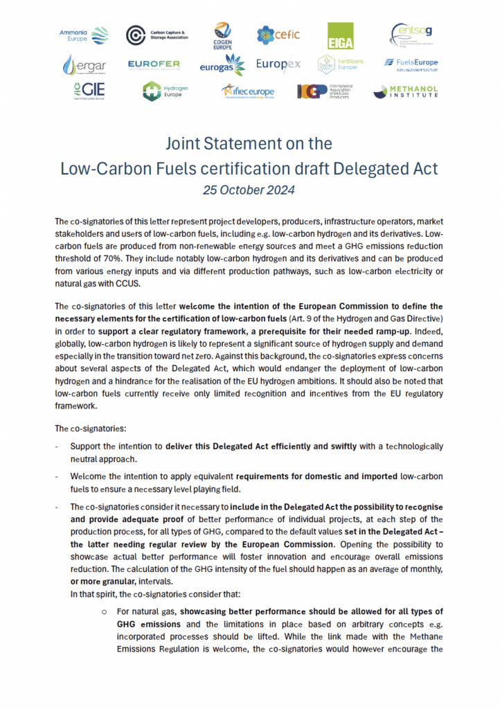 The Joint Statement on the Low-Carbon Fuels certification draft Delegated Act